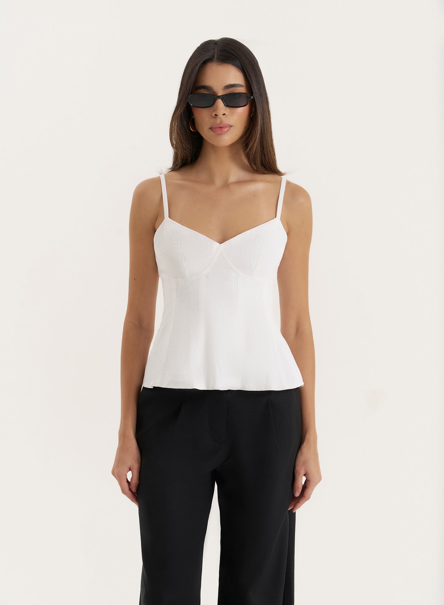 White Structured Cami Peplum Top